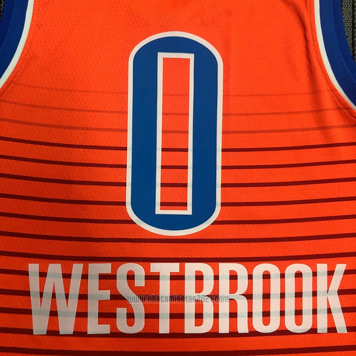 Camiseta Oklahoma City Thunder Russell Westbrook #0 Statement 2021 Naranja